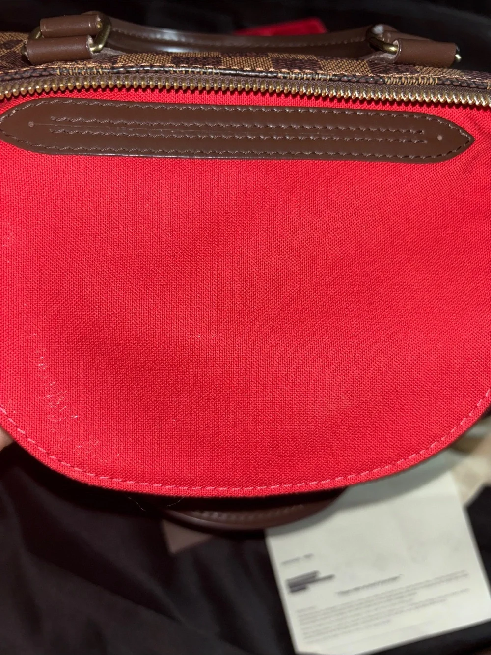 Louis Vuitton Damier Ebene Speedy 35 Satchel with Red Interior